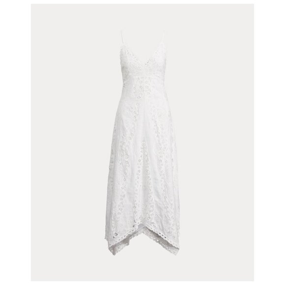 Polo Ralph Lauren 100% Linen Eyelet Lace Maxi Dress Wedding Graduation Coastal - Picture 3 of 13